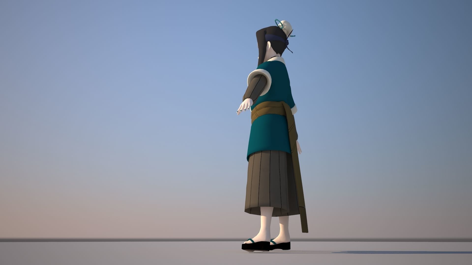 Haku asian character Low-poly 3D model_6