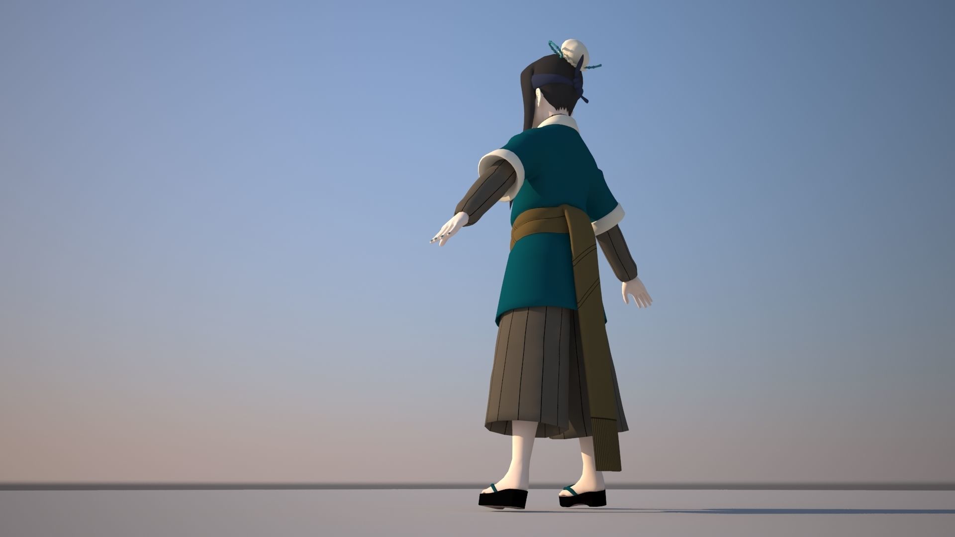 Haku asian character Low-poly 3D model_7