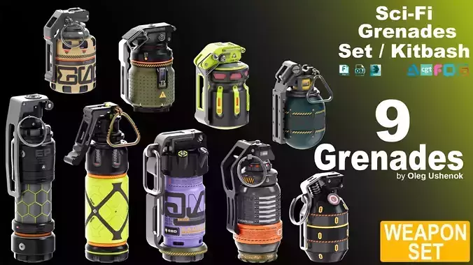 Sci-Fi Grenades Set Kitbash  3D model