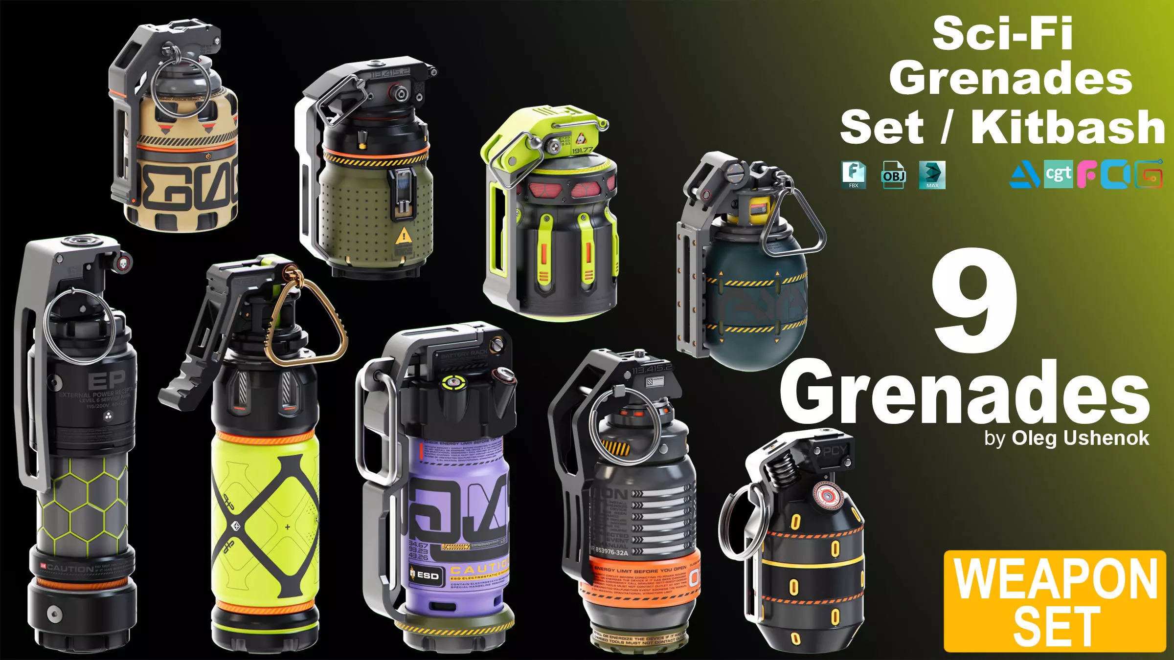 Sci-Fi Grenades Set Kitbash  3D model_0