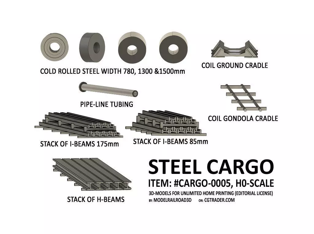 CARGO-0005 Steel cargo set H0-scale 10 items 3D print model_0
