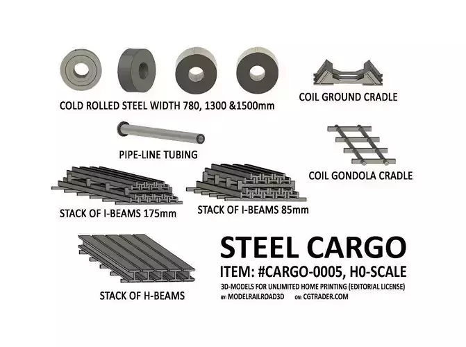 CARGO-0005 Steel cargo set H0-scale 10 items 3D print model