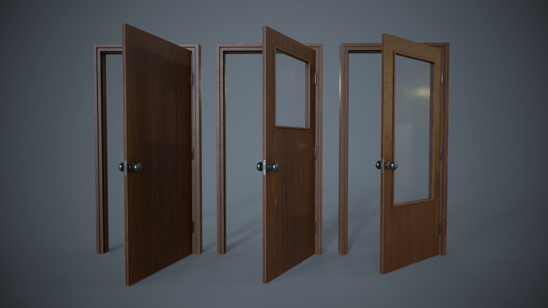 Set of three doors Low-poly 3D model_1