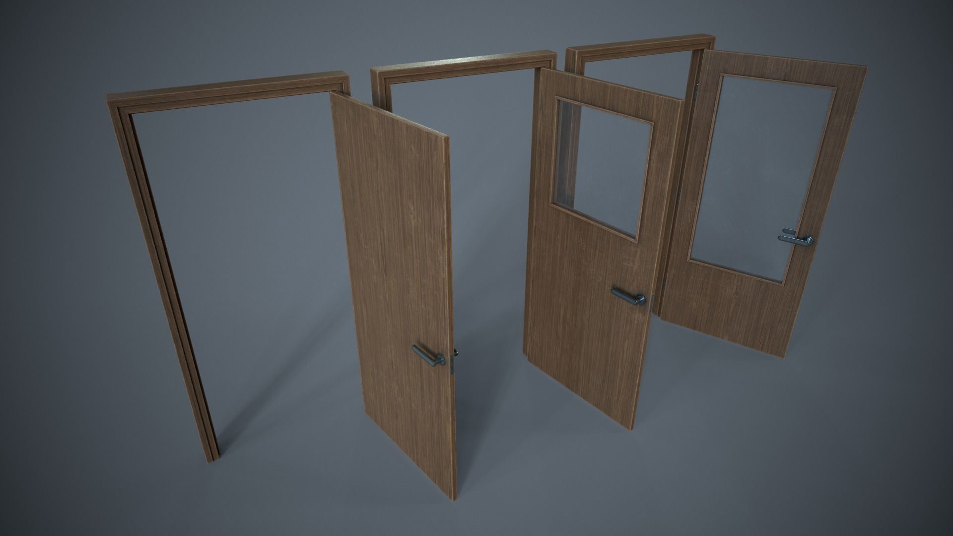 Set of three doors Low-poly 3D model_3