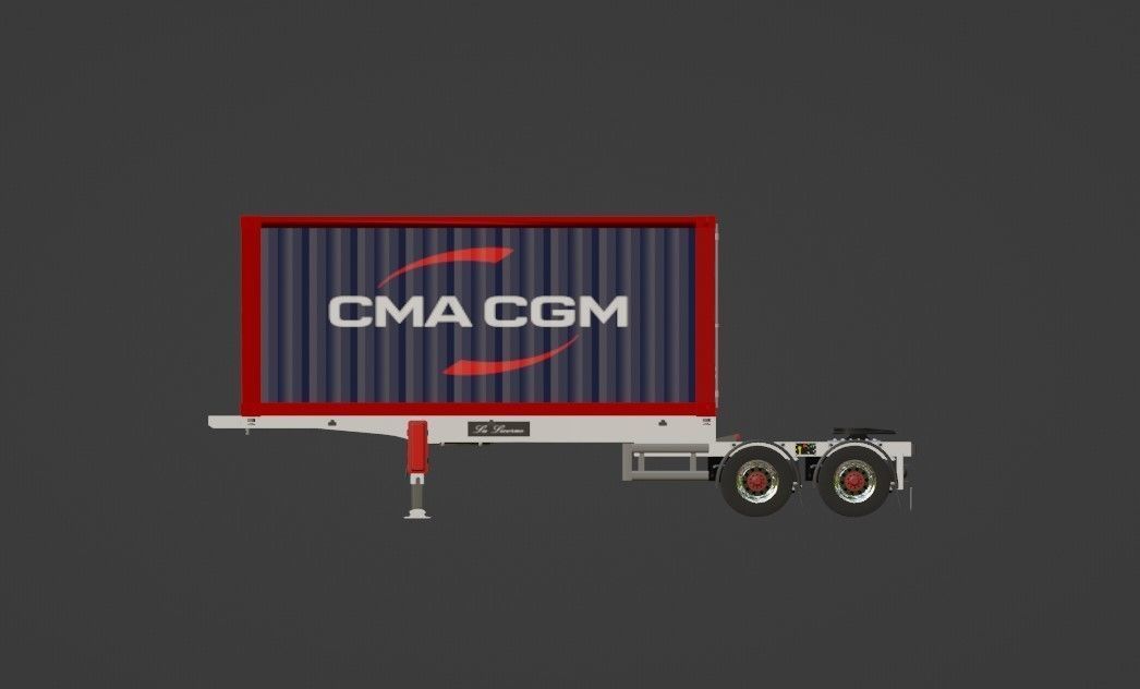 Extensible trailer with container Low-poly 3D model_2