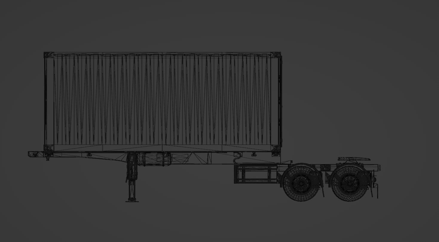Extensible trailer with container Low-poly 3D model_1
