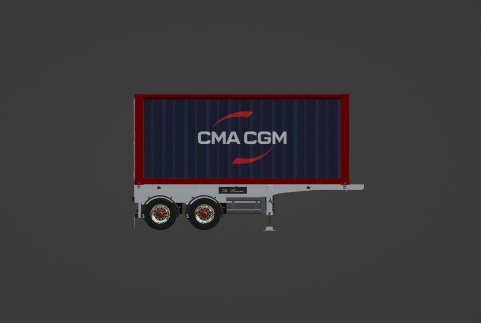 Extensible trailer with container Low-poly 3D model_3
