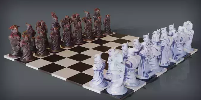 Radiant Heroes Dota 2 Chess Set 3D Model Collection