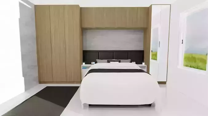 bedroom with wardrobe with mirror doors