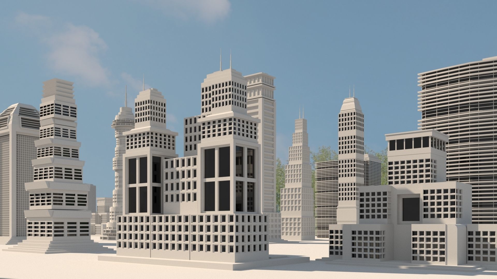 Skyscrapers   Low-poly 3D model  10 MODELS Free 3D model_2