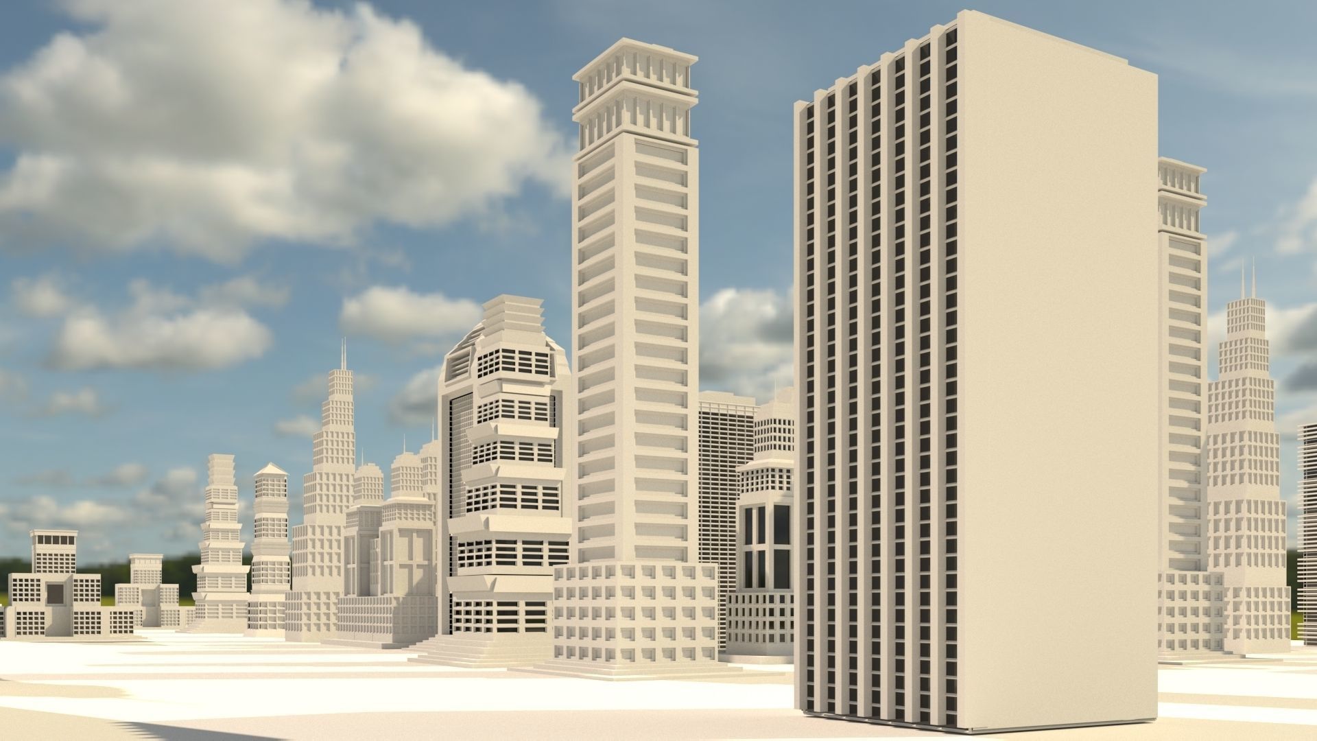 Skyscrapers   Low-poly 3D model  10 MODELS Free 3D model_1