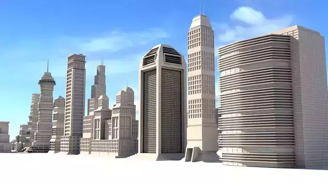 Skyscrapers   Low-poly 3D model  10 MODELS Free 3D model