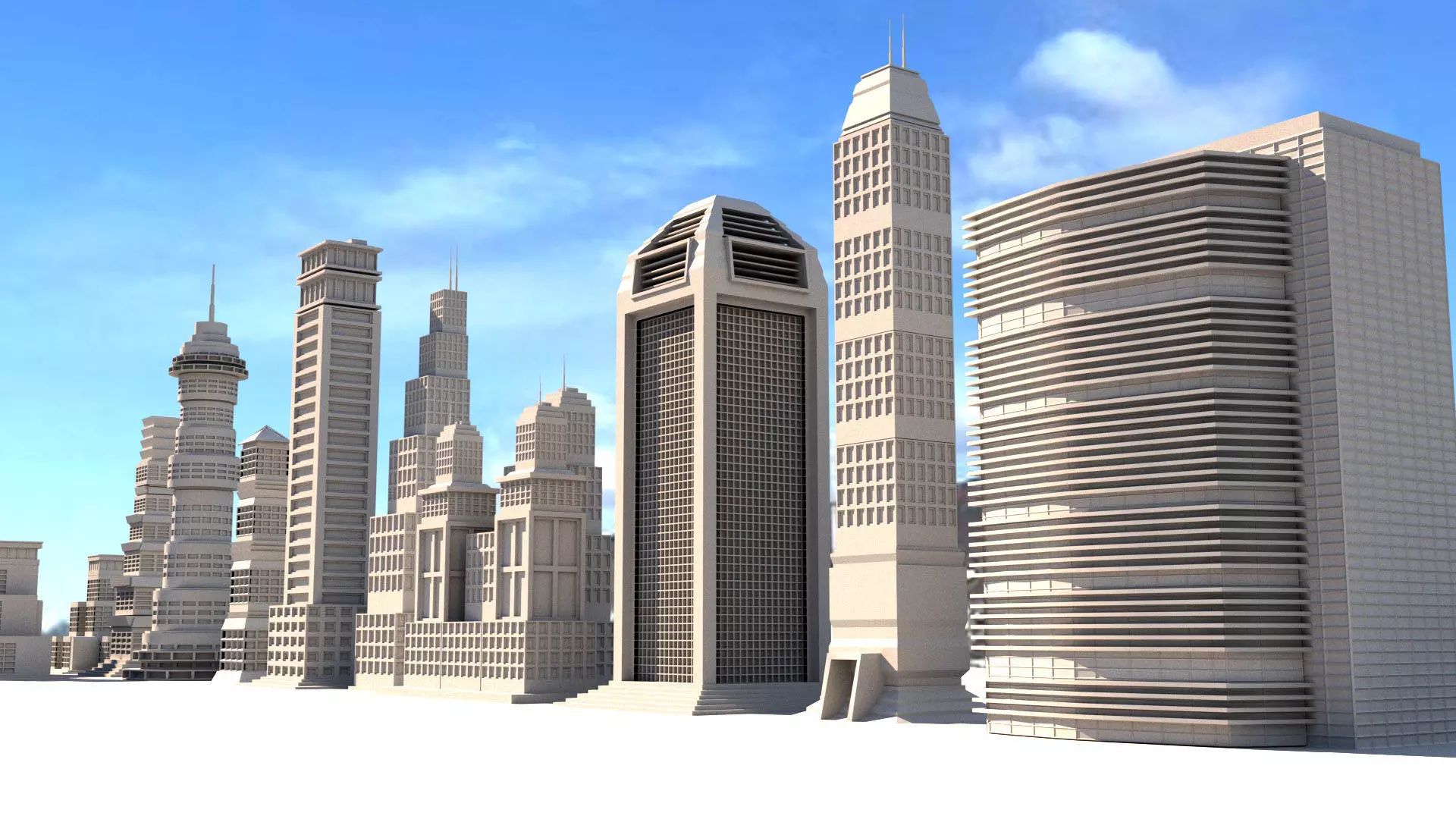 Skyscrapers   Low-poly 3D model  10 MODELS Free 3D model_0