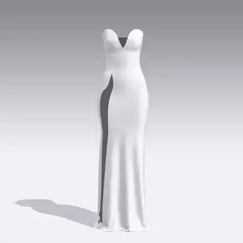 DRESS S CURVE V NECKLINE WHITE DEKOLETTE SLIT DRESS