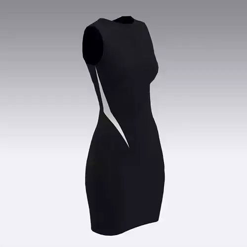 BLACK LITTLE DRESS BELTED WHITE DETAIL MODERN STYLE