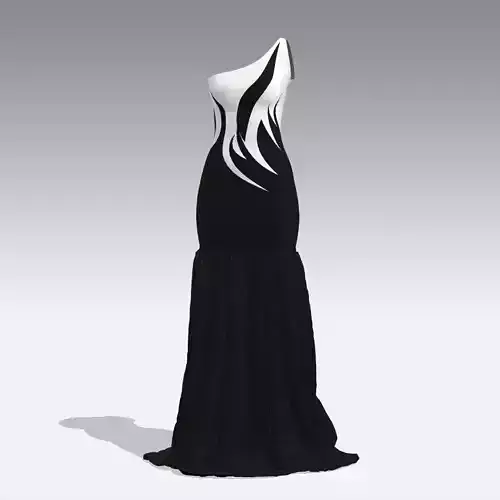 DRESS BLACK AND WHITE COLOR BLOCK LONG RUFFLED LOOK