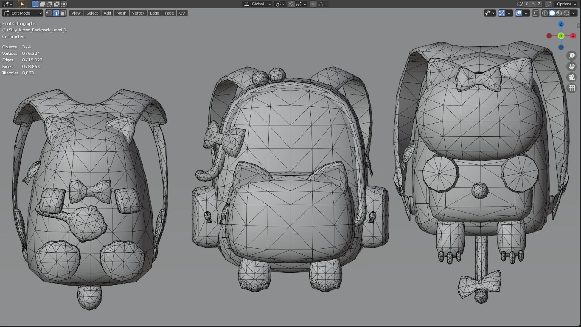 Bag 3x Silly Kitten Backpack 3D model_4