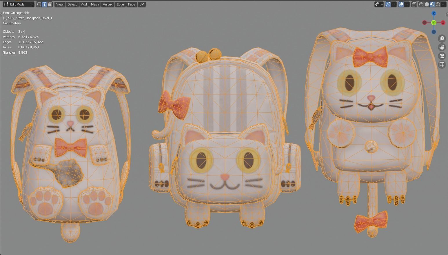 Bag 3x Silly Kitten Backpack 3D model_6
