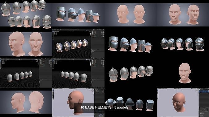 10 BASE HELMETS 3D Model Collection