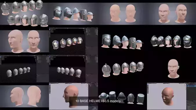 10 BASE HELMETS 3D Model Collection