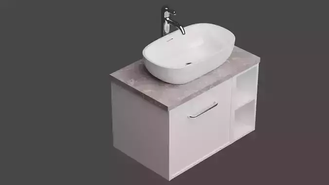 White modern wash basin with white counter pink marble top 