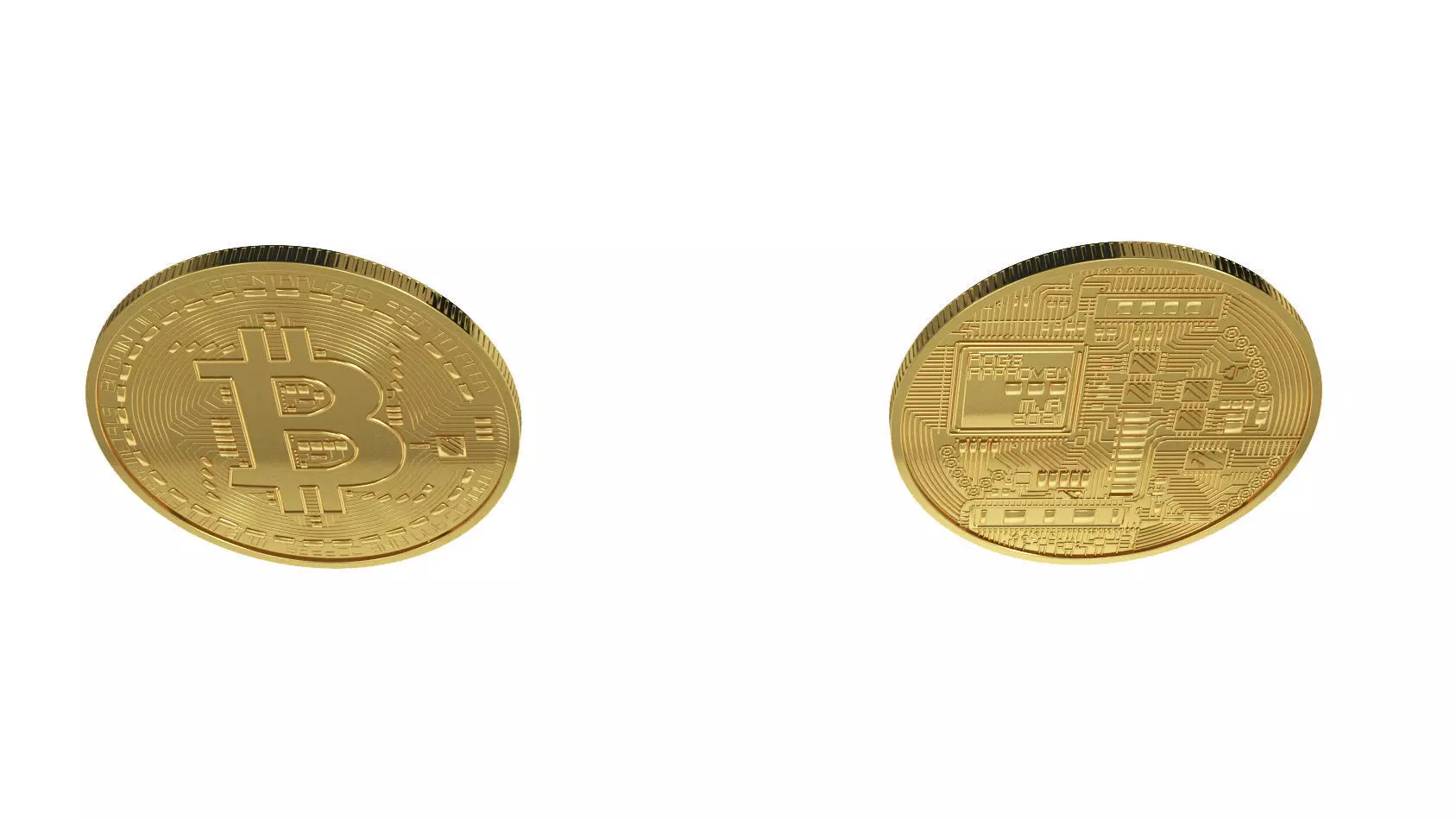 Bitcoin 3D model two gold plated coins 3D print model_0