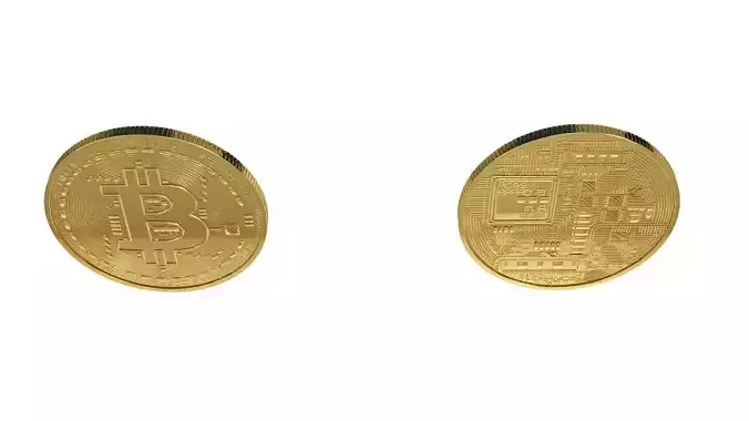 Bitcoin 3D model two gold plated coins 3D print model
