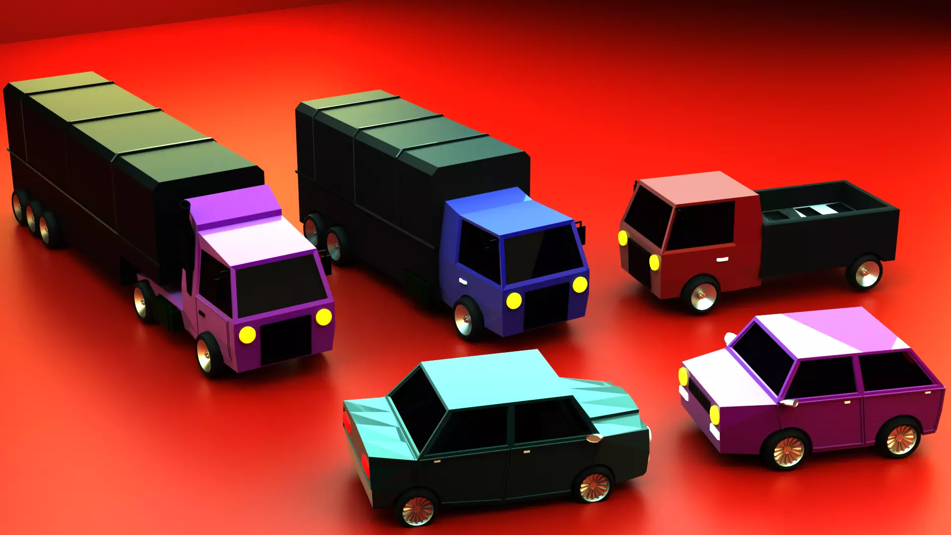 lowpoly set of toy trucks 3D model_0