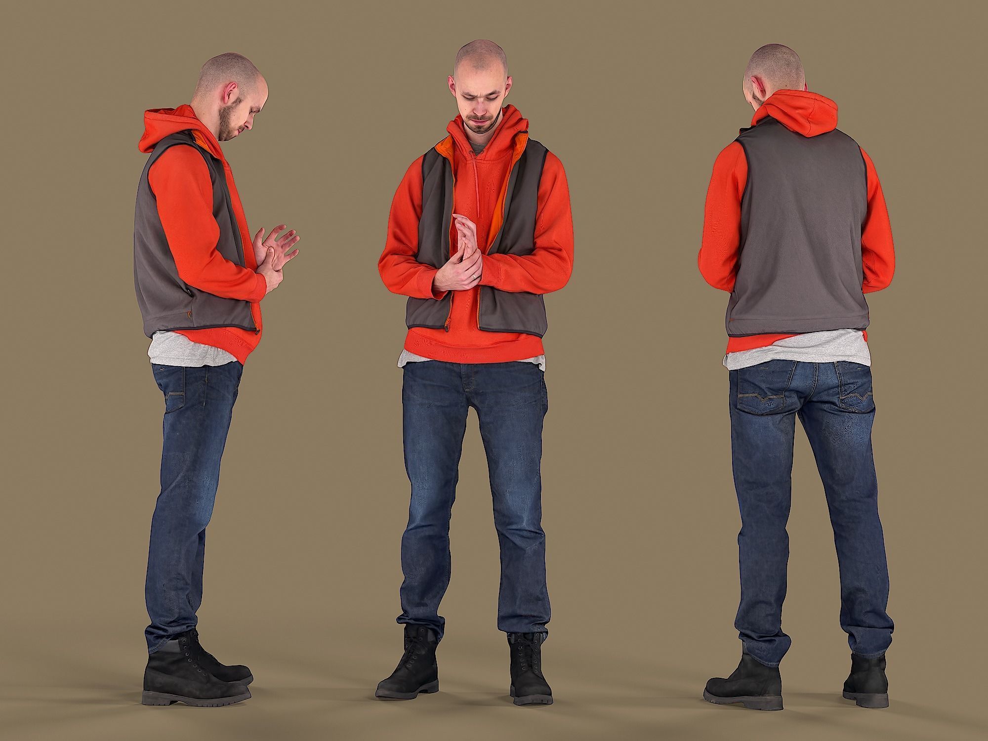 Tall Guy in Orange Hoodie 3D model_1