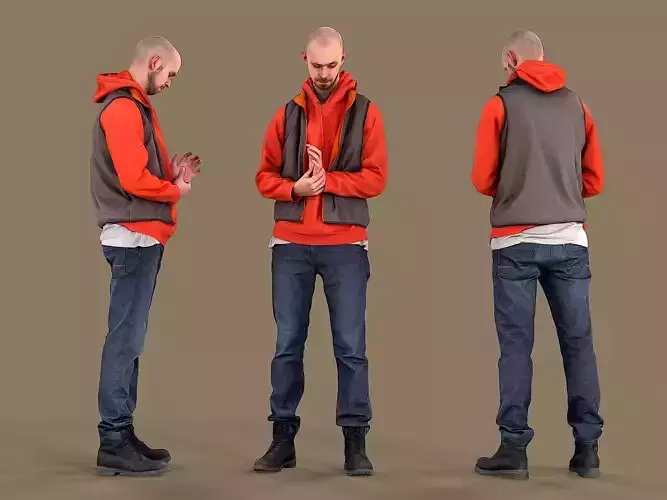 Tall Guy in Orange Hoodie 3D model