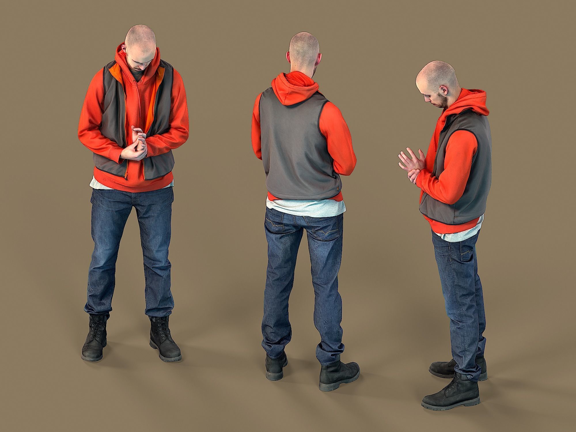 Tall Guy in Orange Hoodie 3D model_4