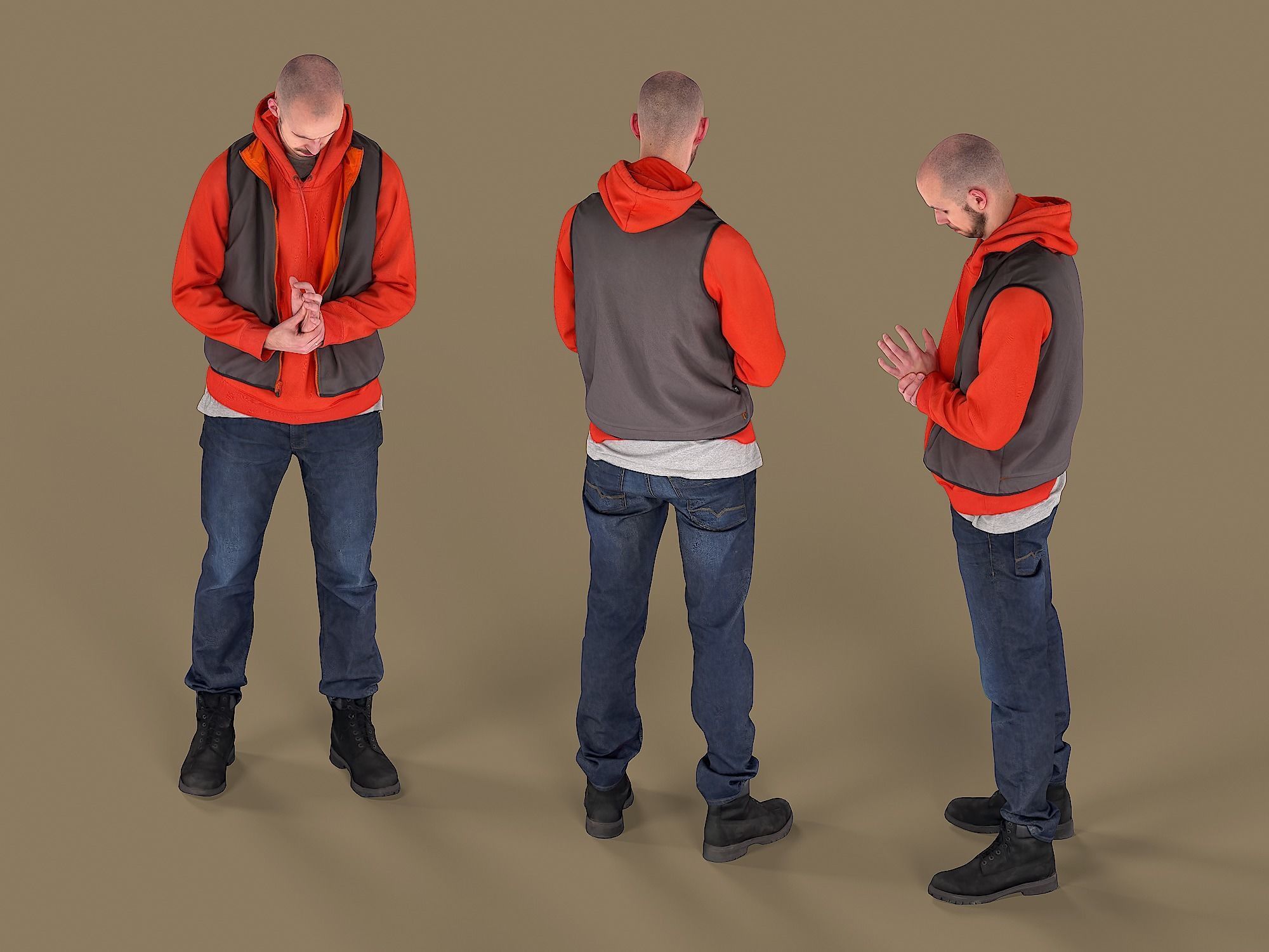 Tall Guy in Orange Hoodie 3D model_5