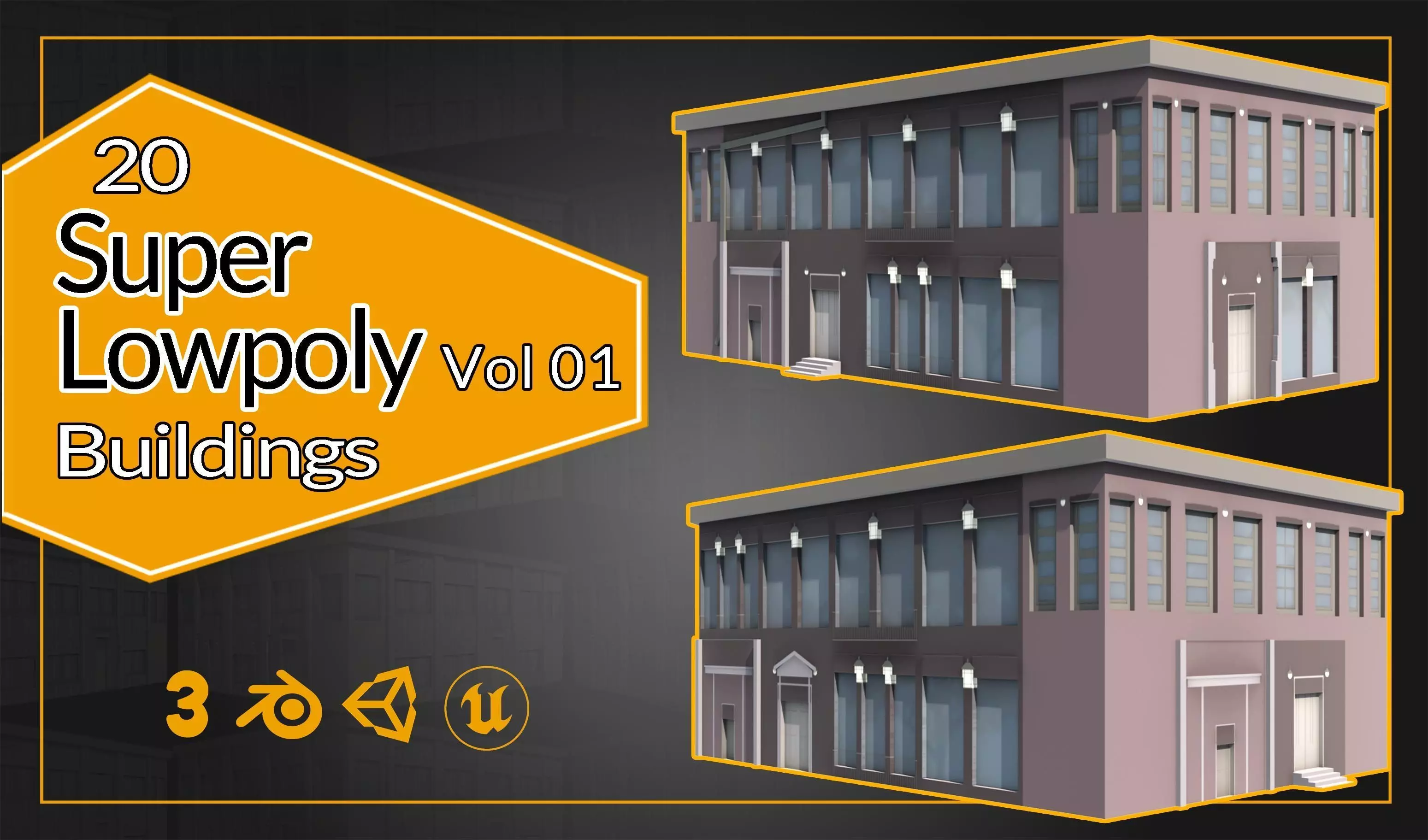 20 Super Low-Poly buildings Low-poly 3D model