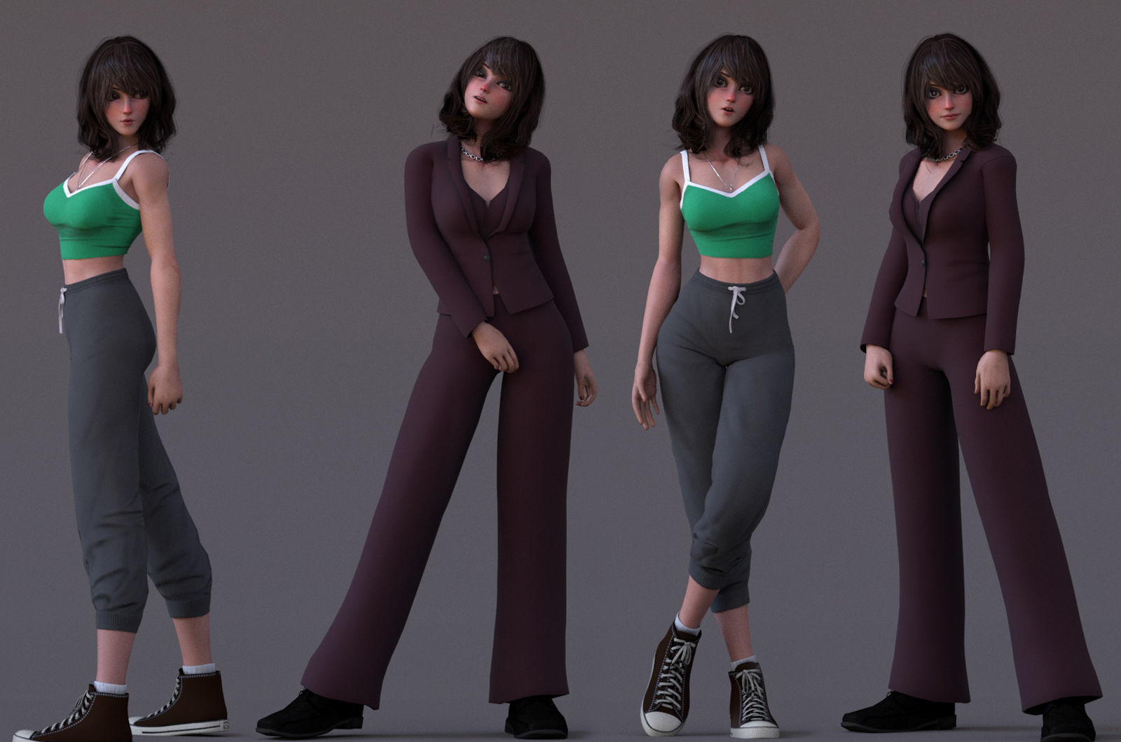 Angela Cartoon Girl Outfit 2 Low-poly 3D model_4
