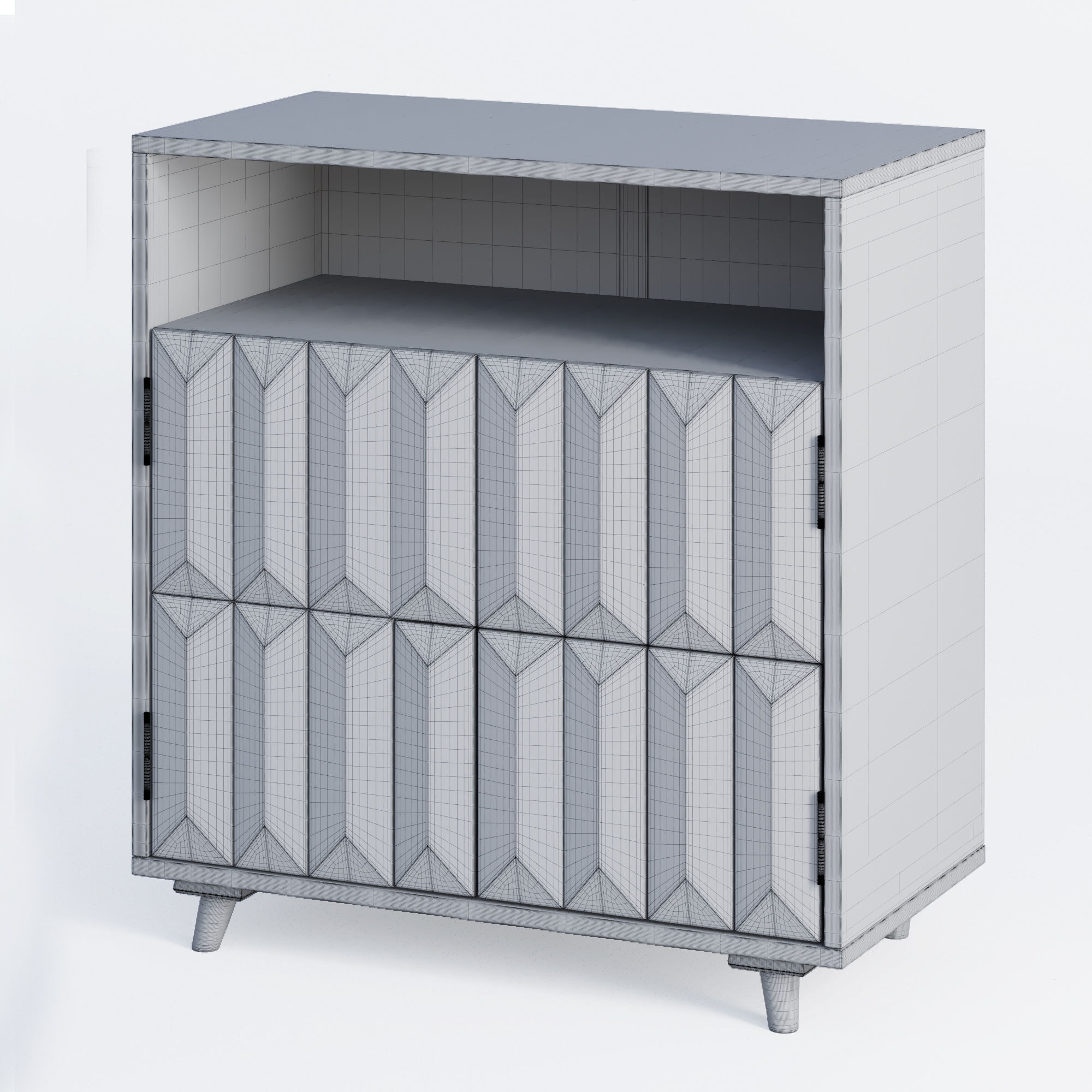 Table wooden cabinet with geometric design 3D model_4