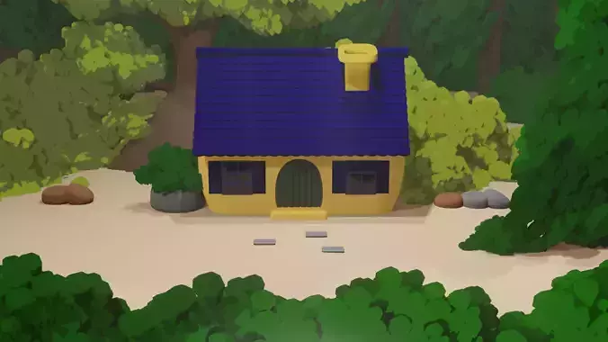 Cottage in the woods Low-poly 3D model
