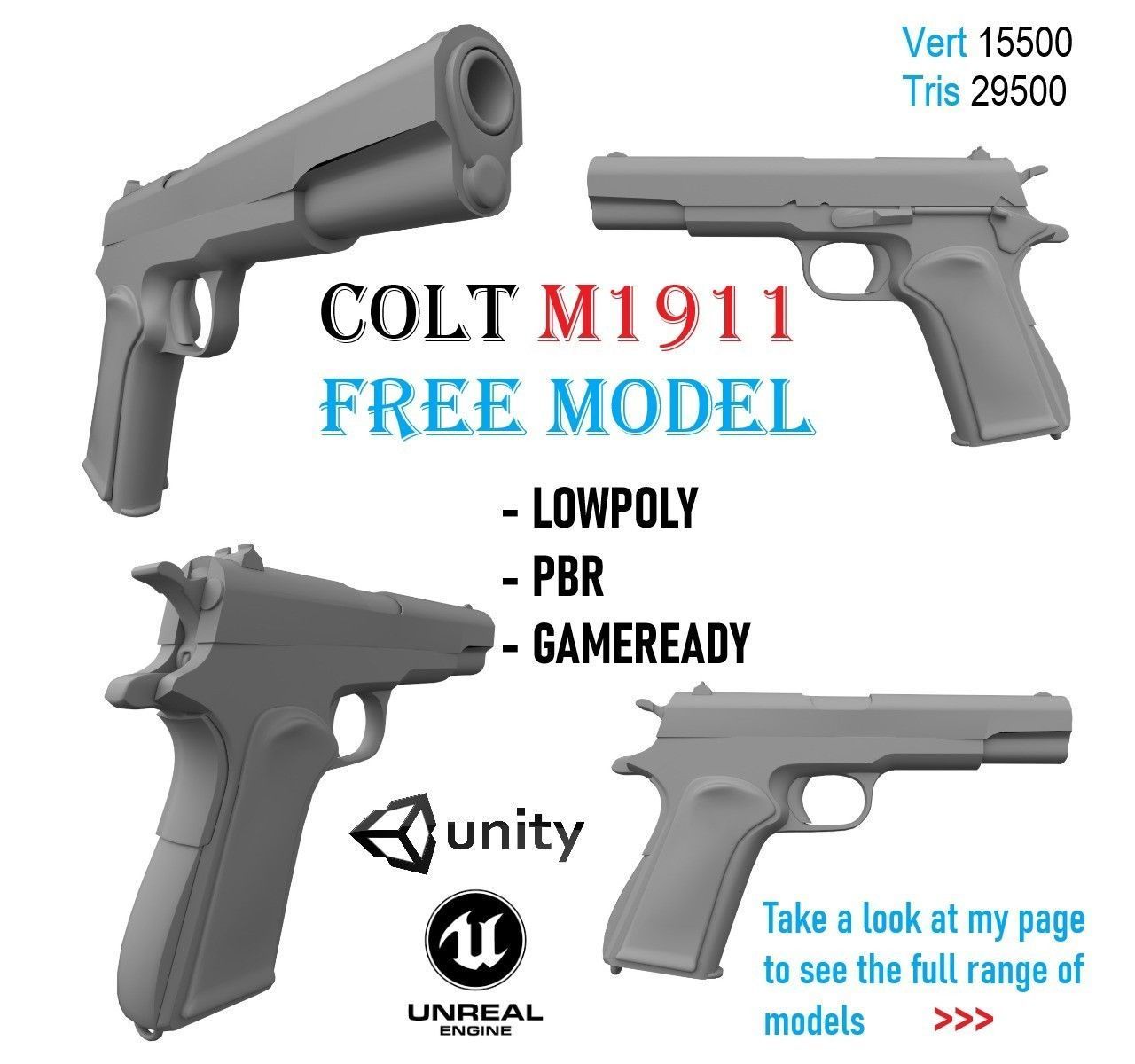 COLT M1911 FREE Free low-poly 3D model_0