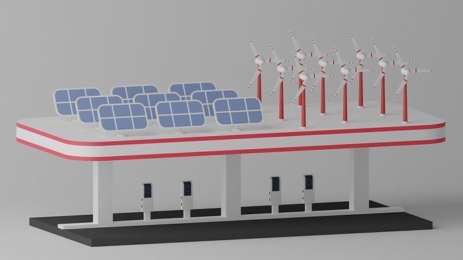Green Energy EV Charging Station 3D model