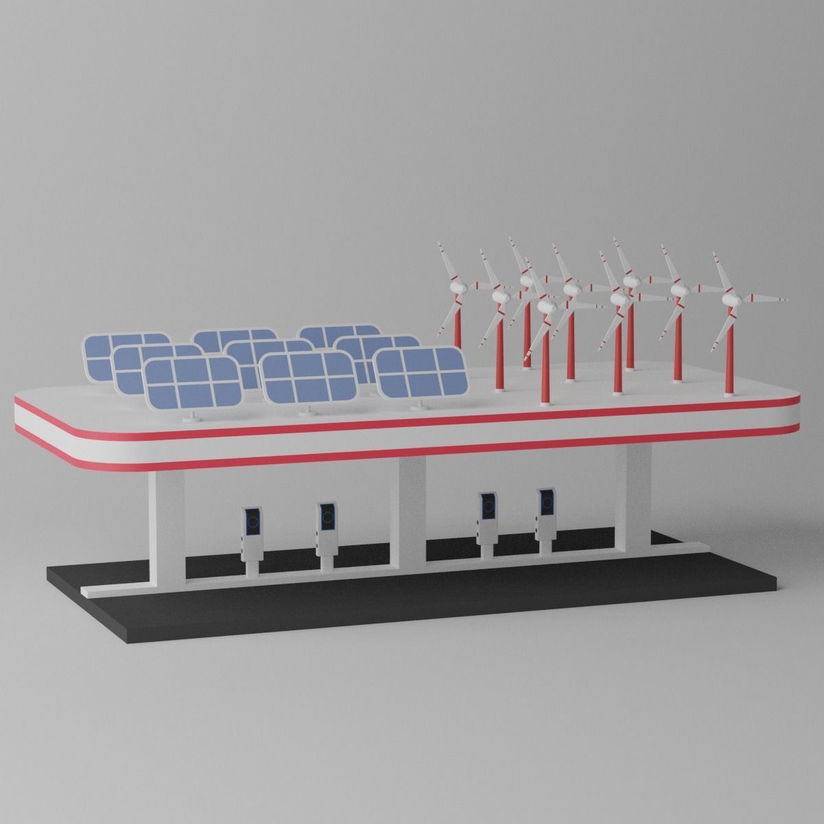 Green Energy EV Charging Station 3D model_7