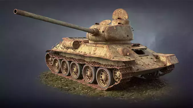 Tank T-34-85 Rusted Low-poly 3D model