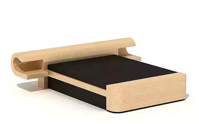 Light Wood Bed With Black Mattress