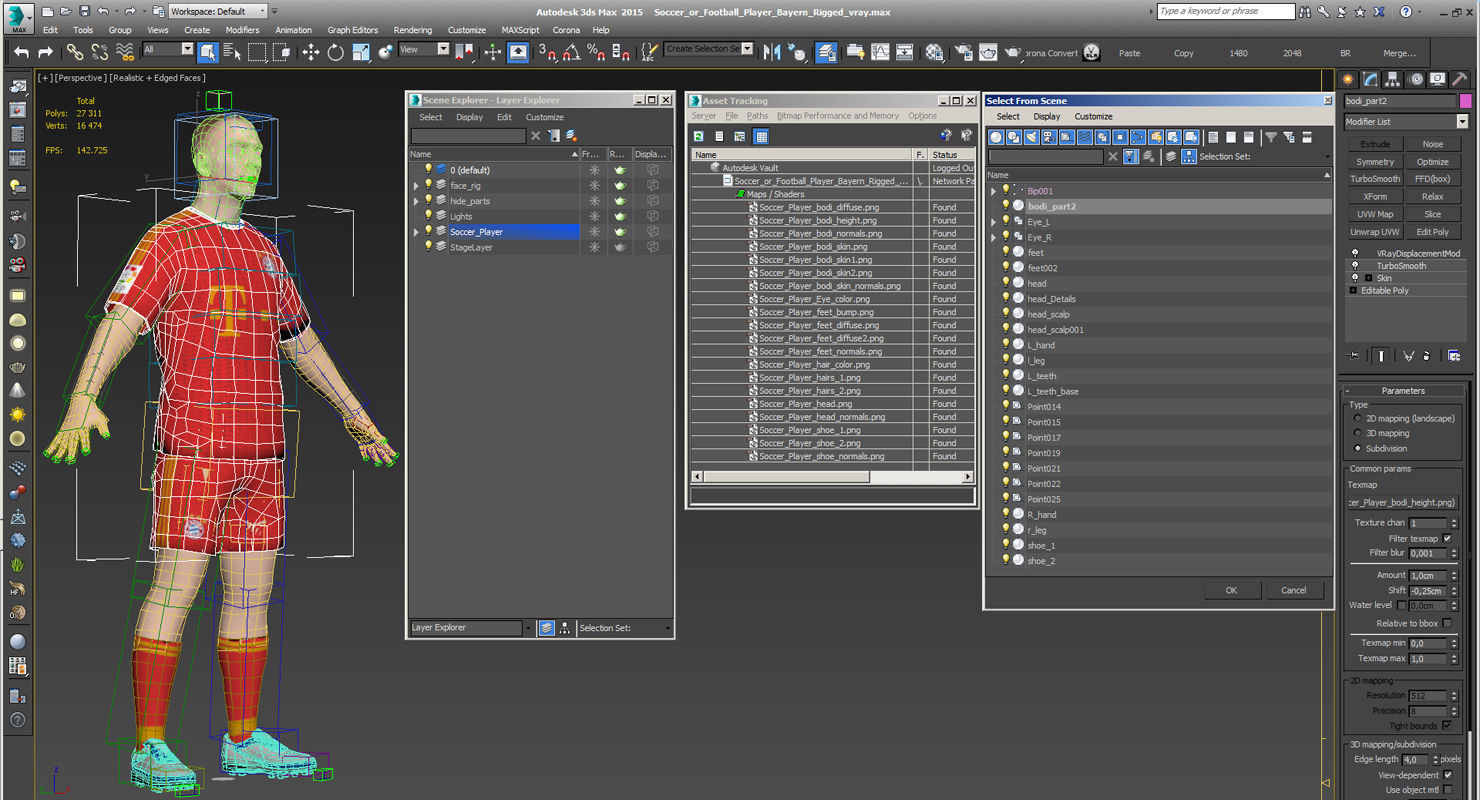 Soccer or Football Player Bayern Rigged 3D model_22
