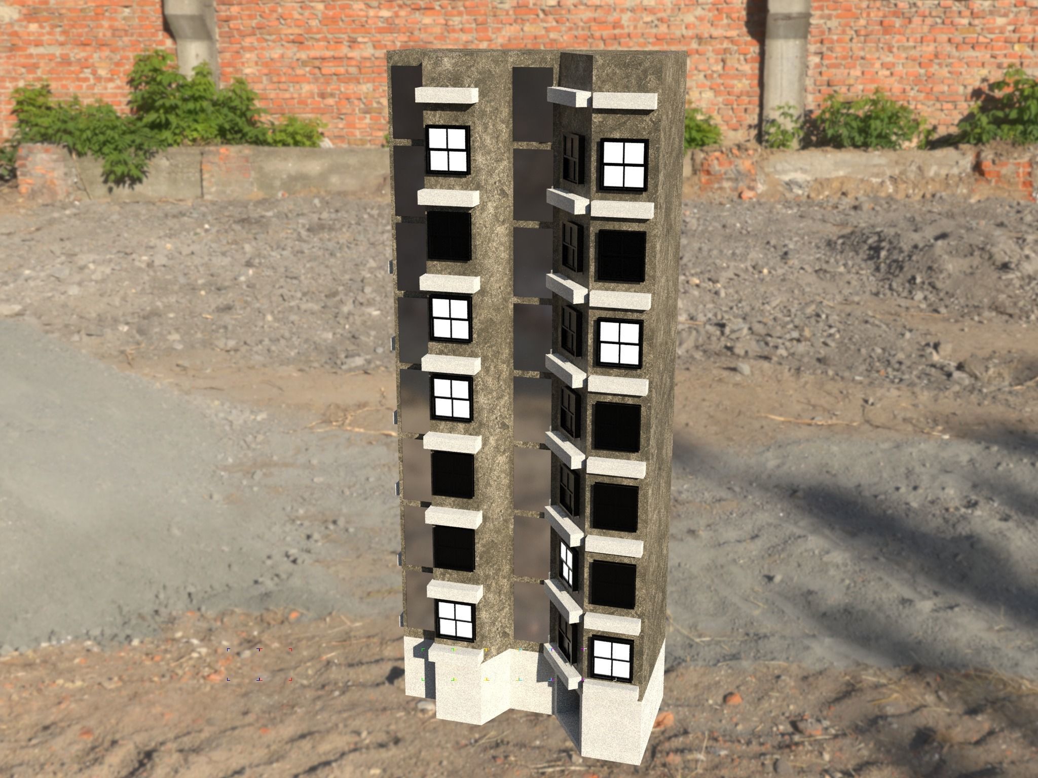 Building Model with windows in it Free low-poly 3D model_2