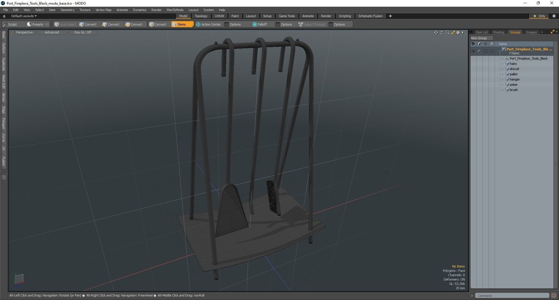 Port Fireplace Tools Black 3D model_26