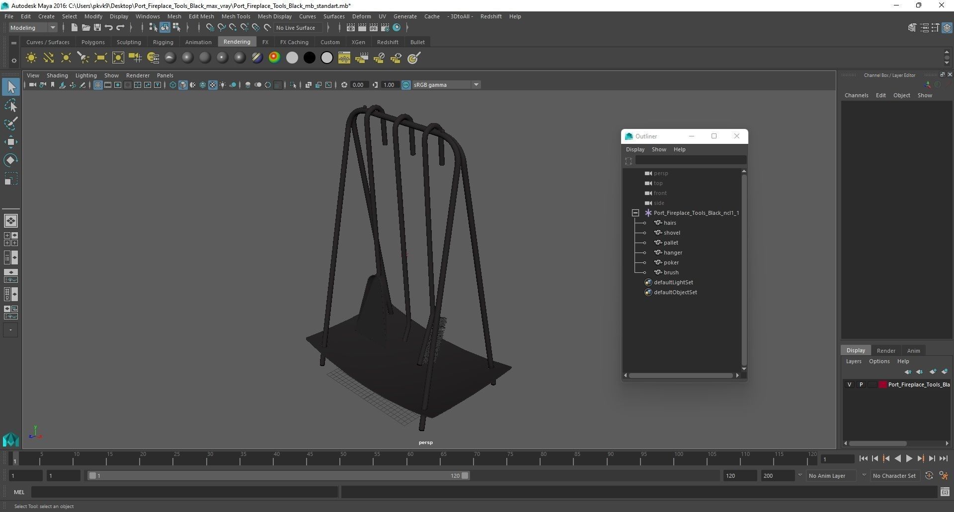 Port Fireplace Tools Black 3D model_28