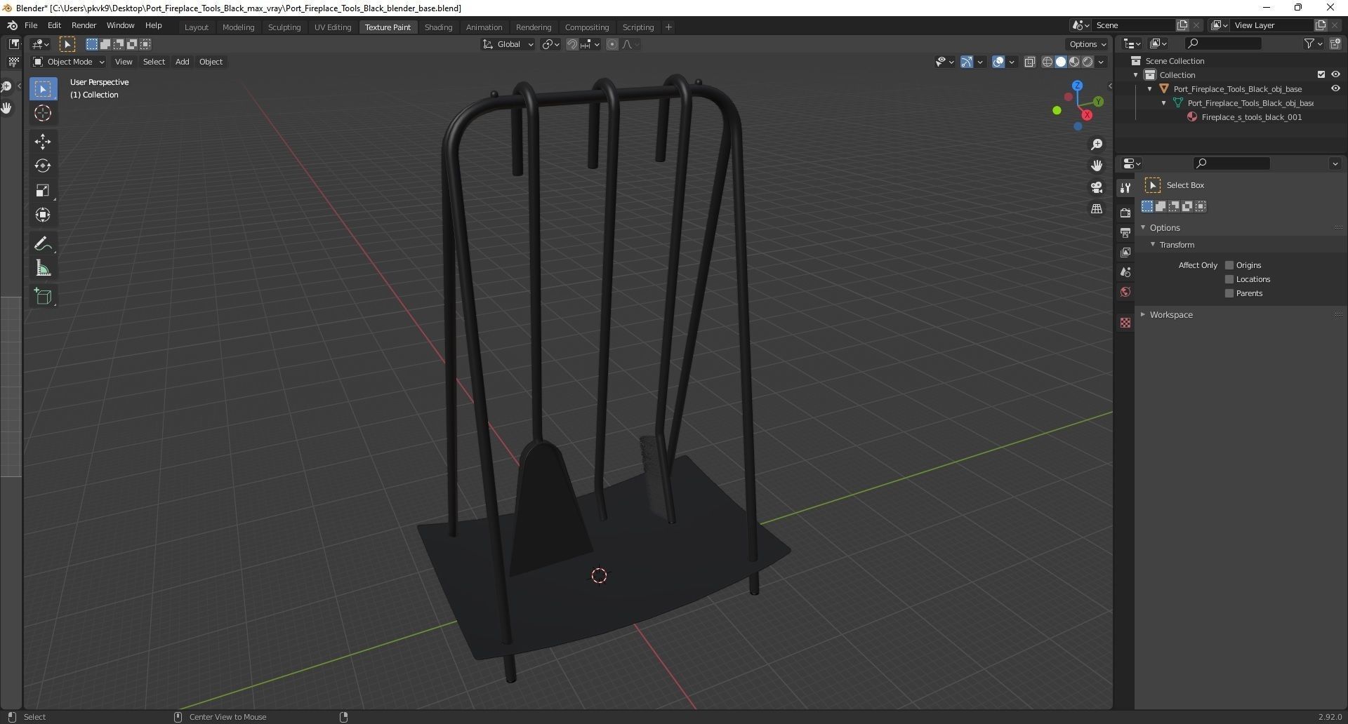 Port Fireplace Tools Black 3D model_25