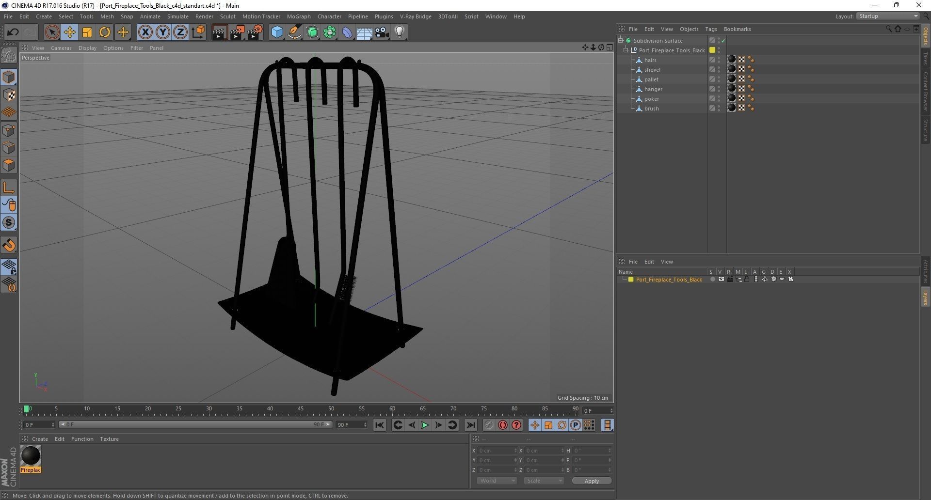 Port Fireplace Tools Black 3D model_27