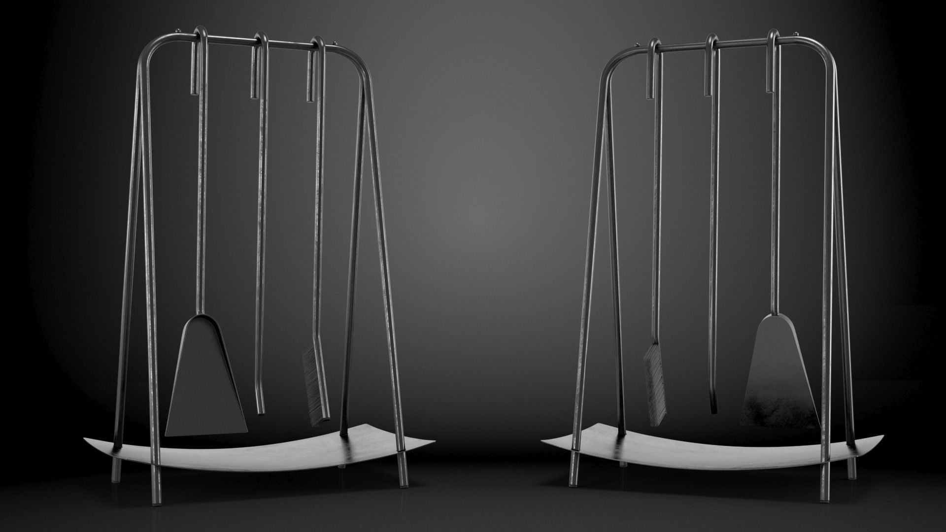 Port Fireplace Tools Black 3D model_13