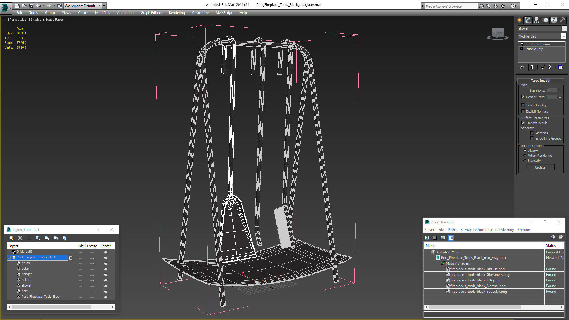 Port Fireplace Tools Black 3D model_19
