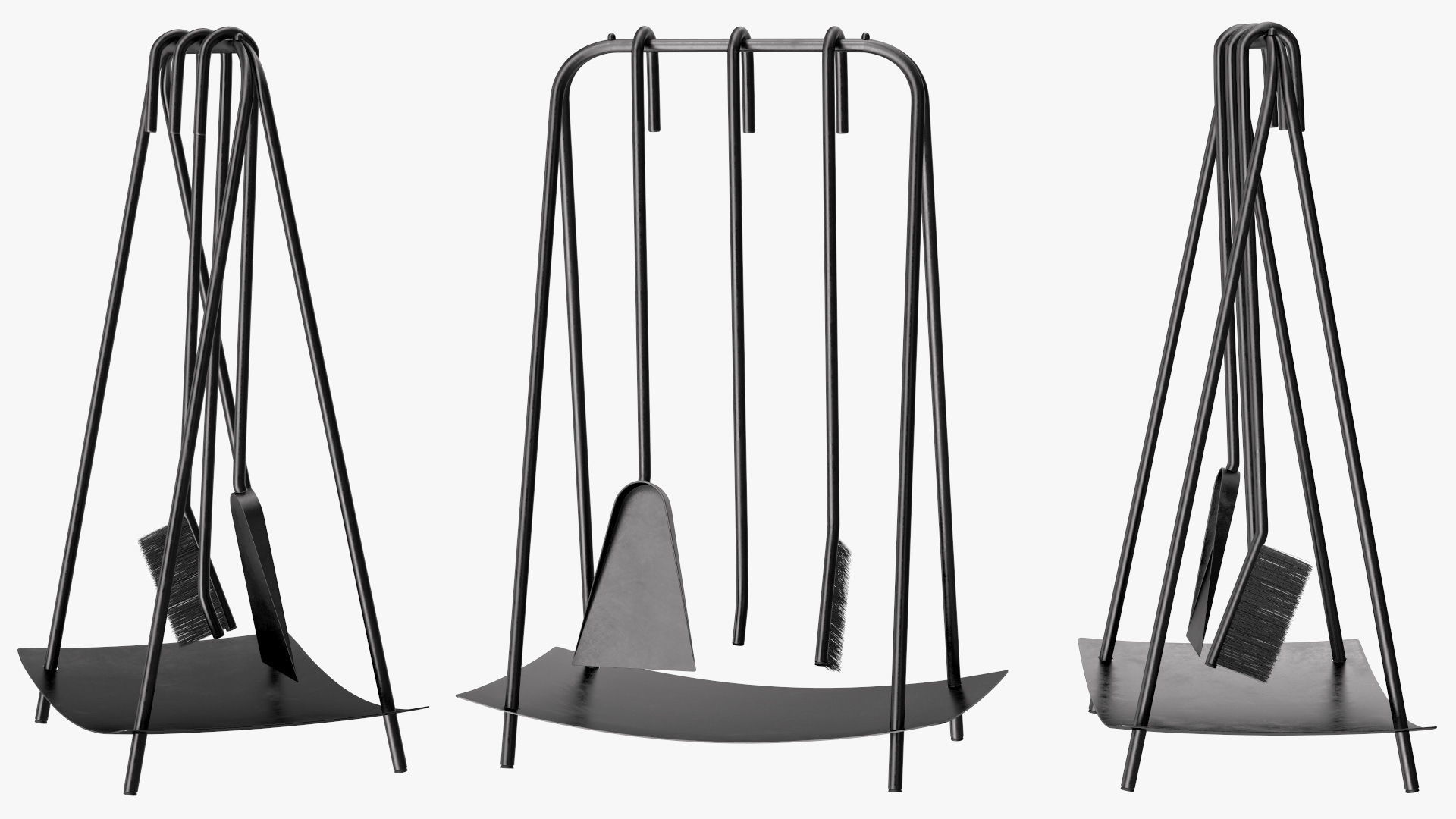 Port Fireplace Tools Black 3D model_6